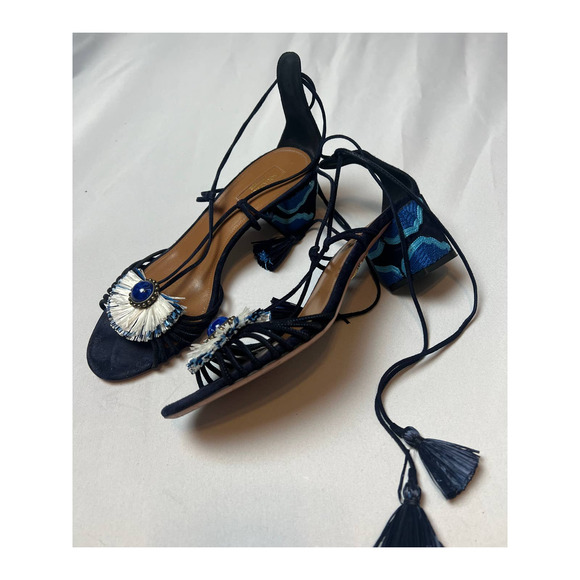Aquazzura Blue ‘Samba’ Suede Block-Heel Sandals Sz. 40 (US 10) - Picture 3 of 8